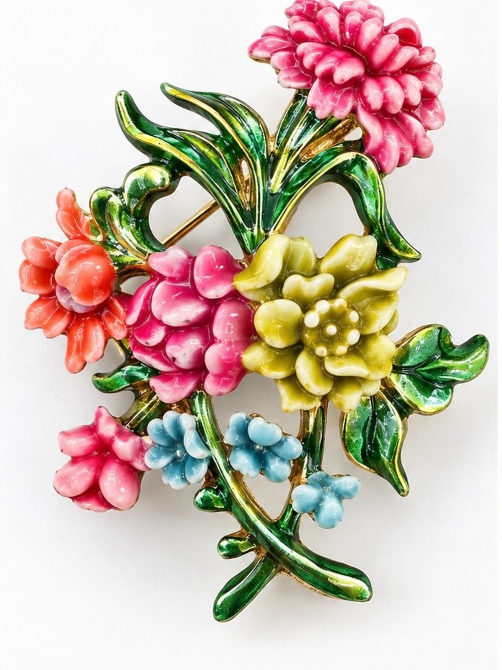 Vintage Edith Vanderbilt Enamel Floral Bouquet Brooch Signed